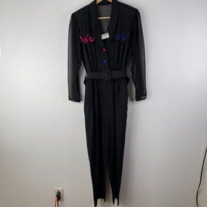 VTG 80's By Night Women Romper Jumpsuit Black